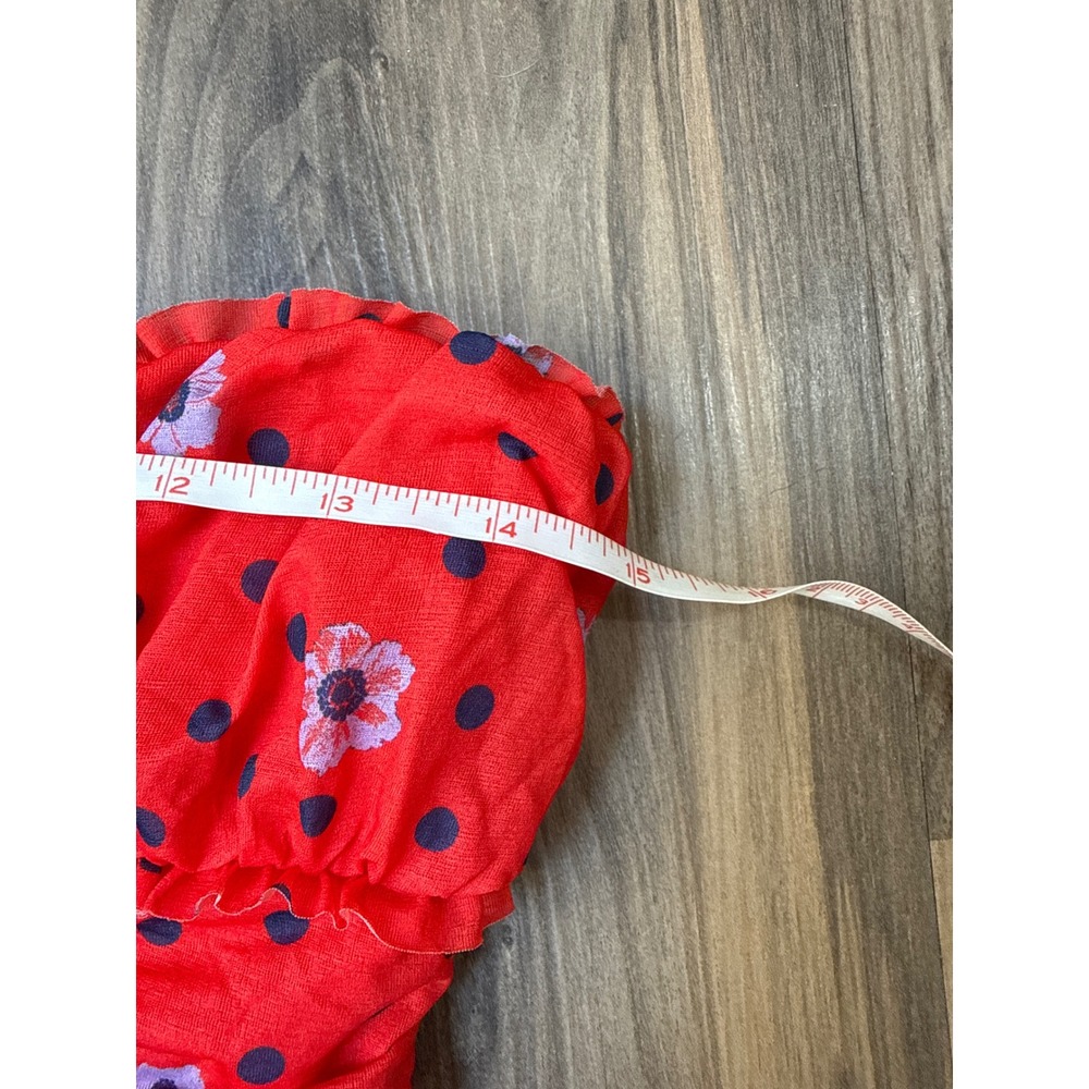 Free People Womens Scottie Tube Top Size S Red Floral Polka Dot Ruched Strapless - Picture 4 of 7